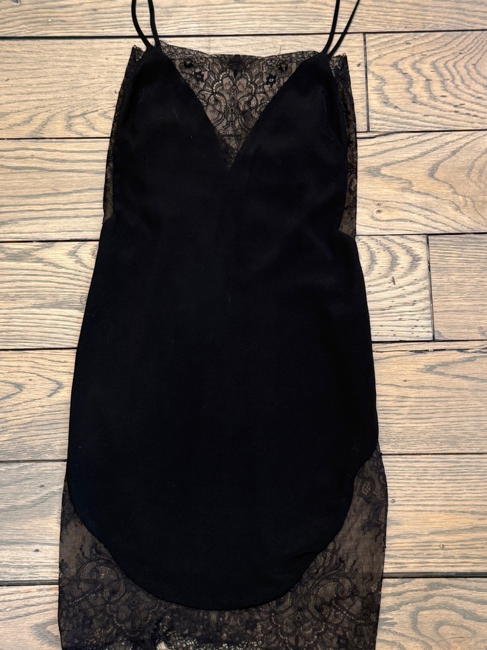 NBD Black Lace-Trim Slip Mini Dress